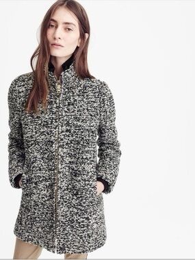 J.Crew Speckled Bouclé Italian Wool Coat in Ivory & Black